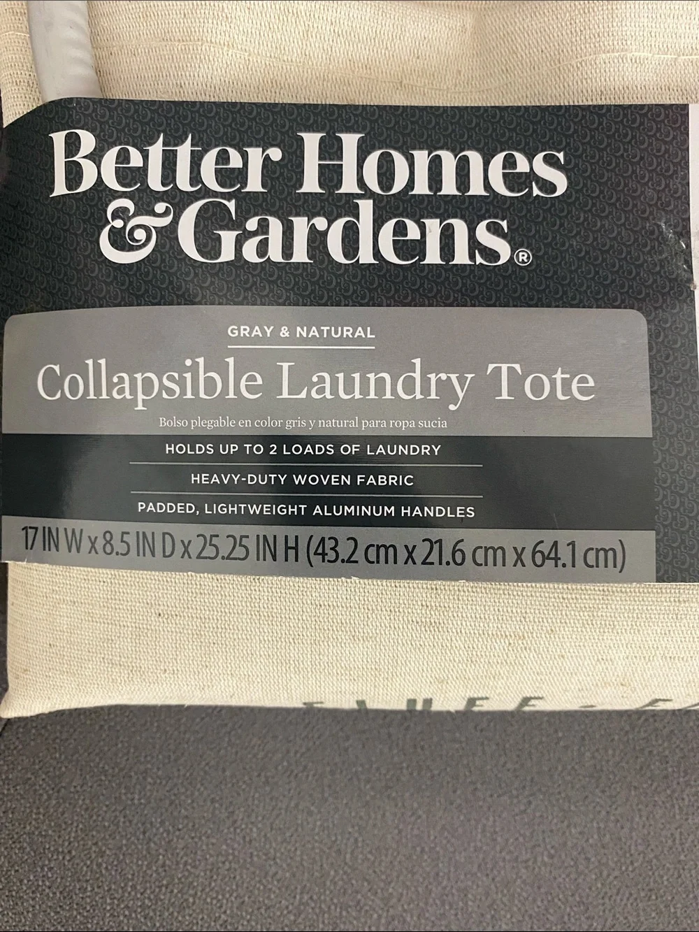 Better Homes And Gardens Gray & Natural Collapsible Laundry Tote